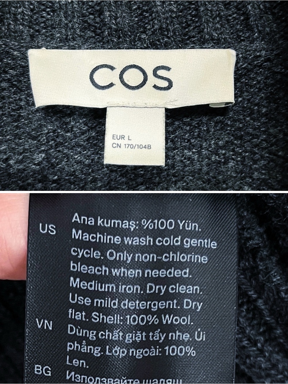 BOGO! COS 100% Wool Zipper Cardigan Sweater Charcoal Gray Size Large - Picture 9 of 9